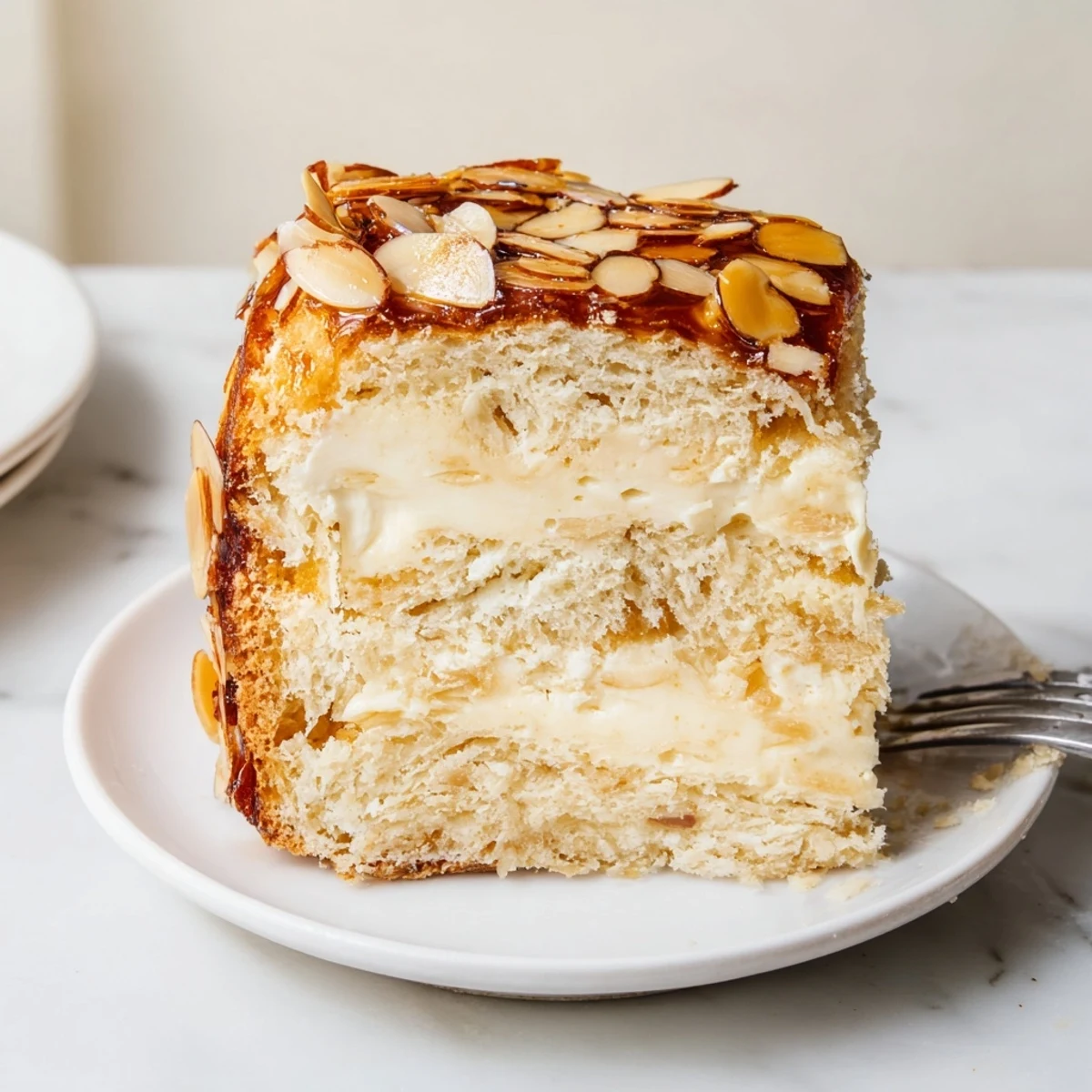 Traditioneller deutscher Bienenstich Kuchen, perfekt garniert für festliche Anlässe oder Nachmittagskaffee.