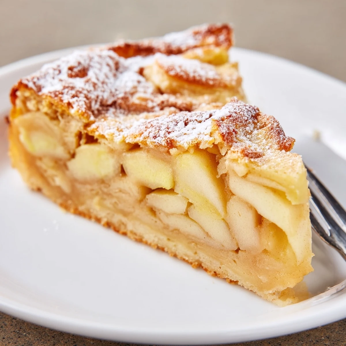 Fluffige deutsche Apfelpfannkuchen mit karamellisierten Äpfeln für ein köstliches Frühstück.  