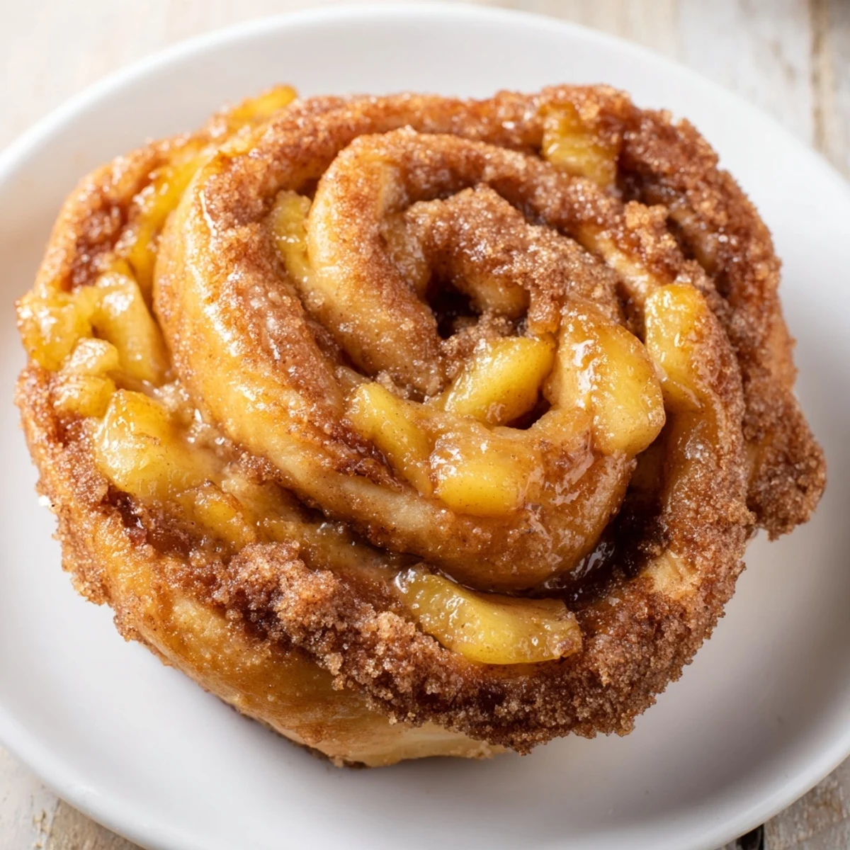 Warm, inviting shot of freshly baked German apple fritter rolls, perfect for a cozy dessert.