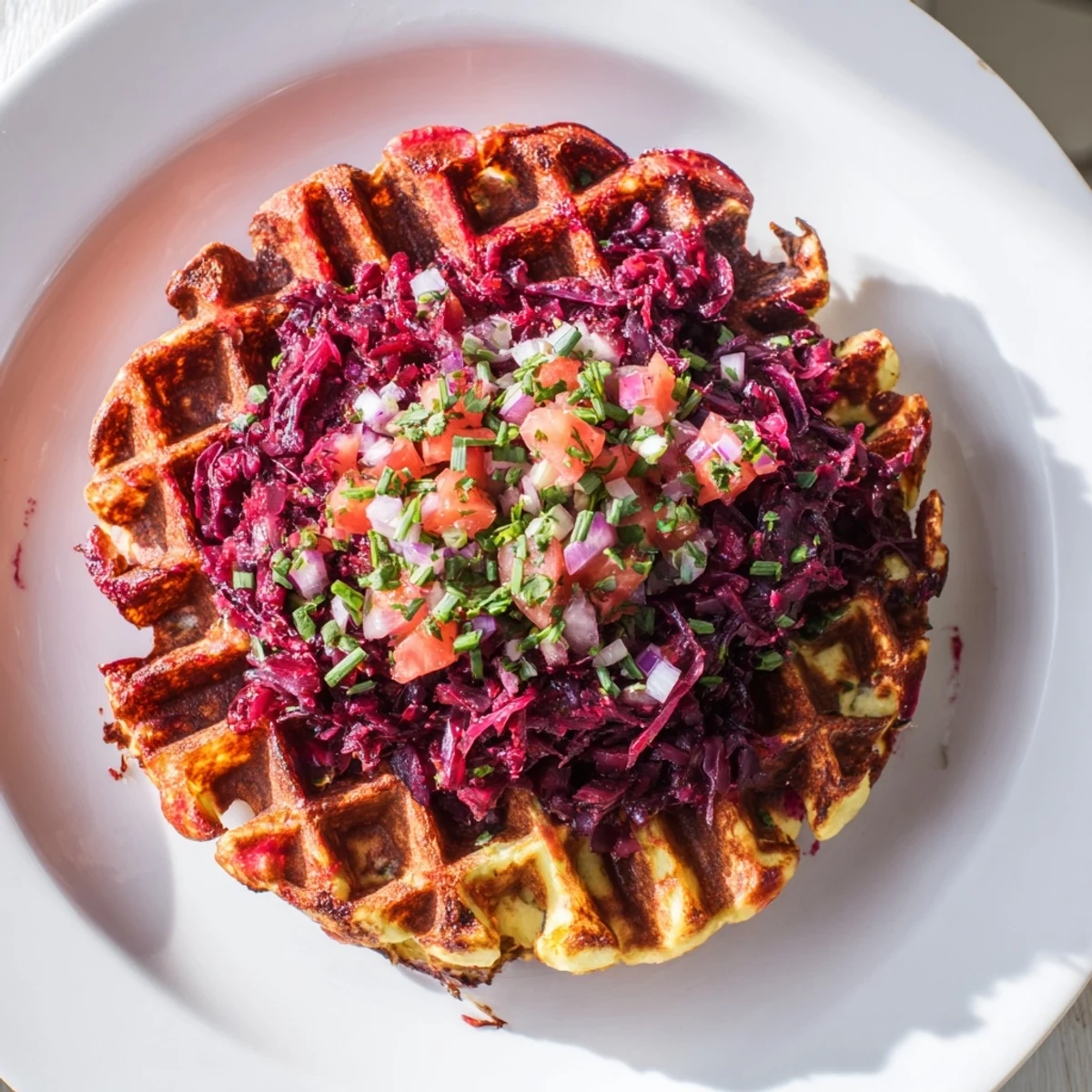 Enjoy these flavorful Crispy Red Cabbage Waffles, easily paired with smoked salmon for a delicious meal.