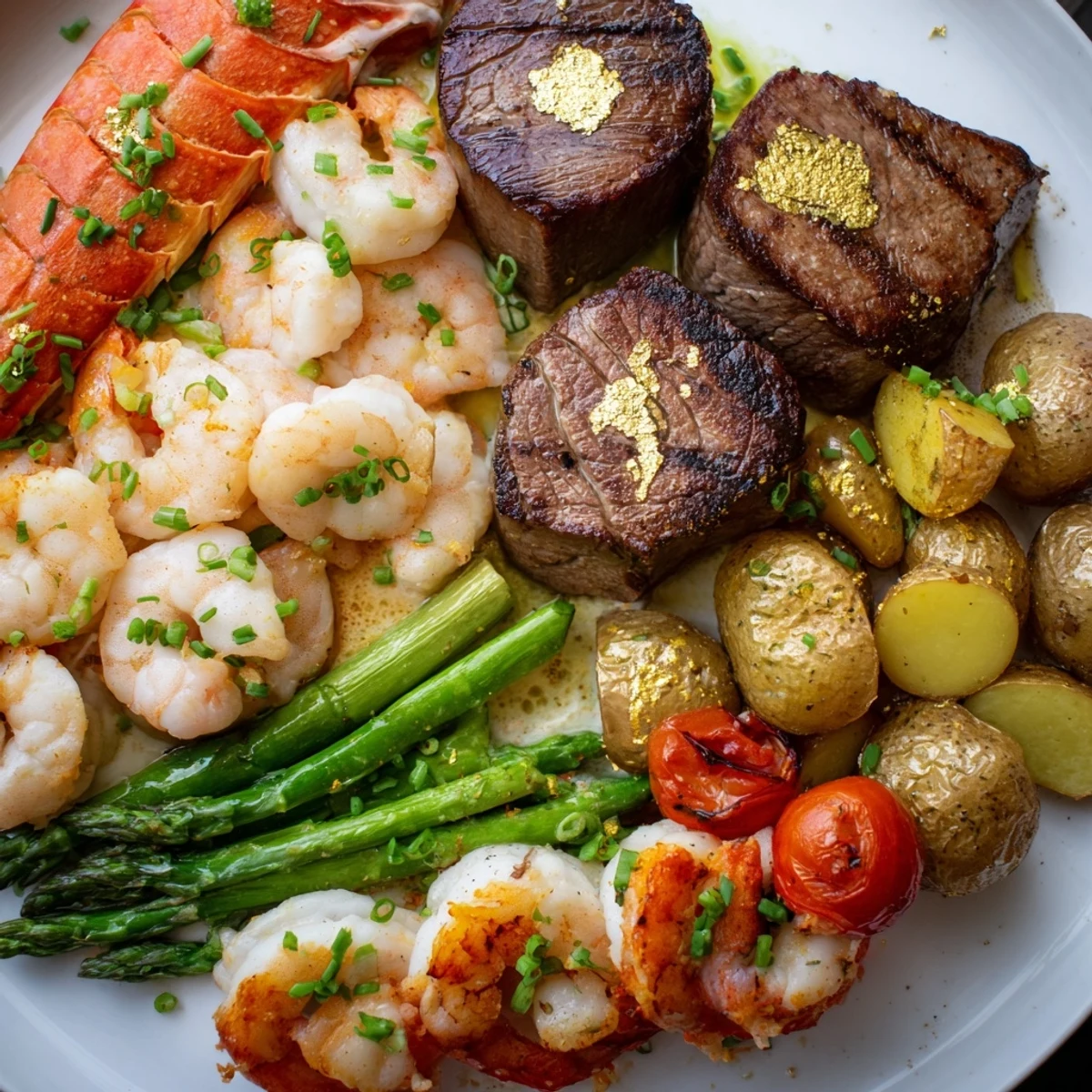 Opulent Golden Heart Luxury Platter with its seafood, meats, and edible gold, perfect for celebrations.