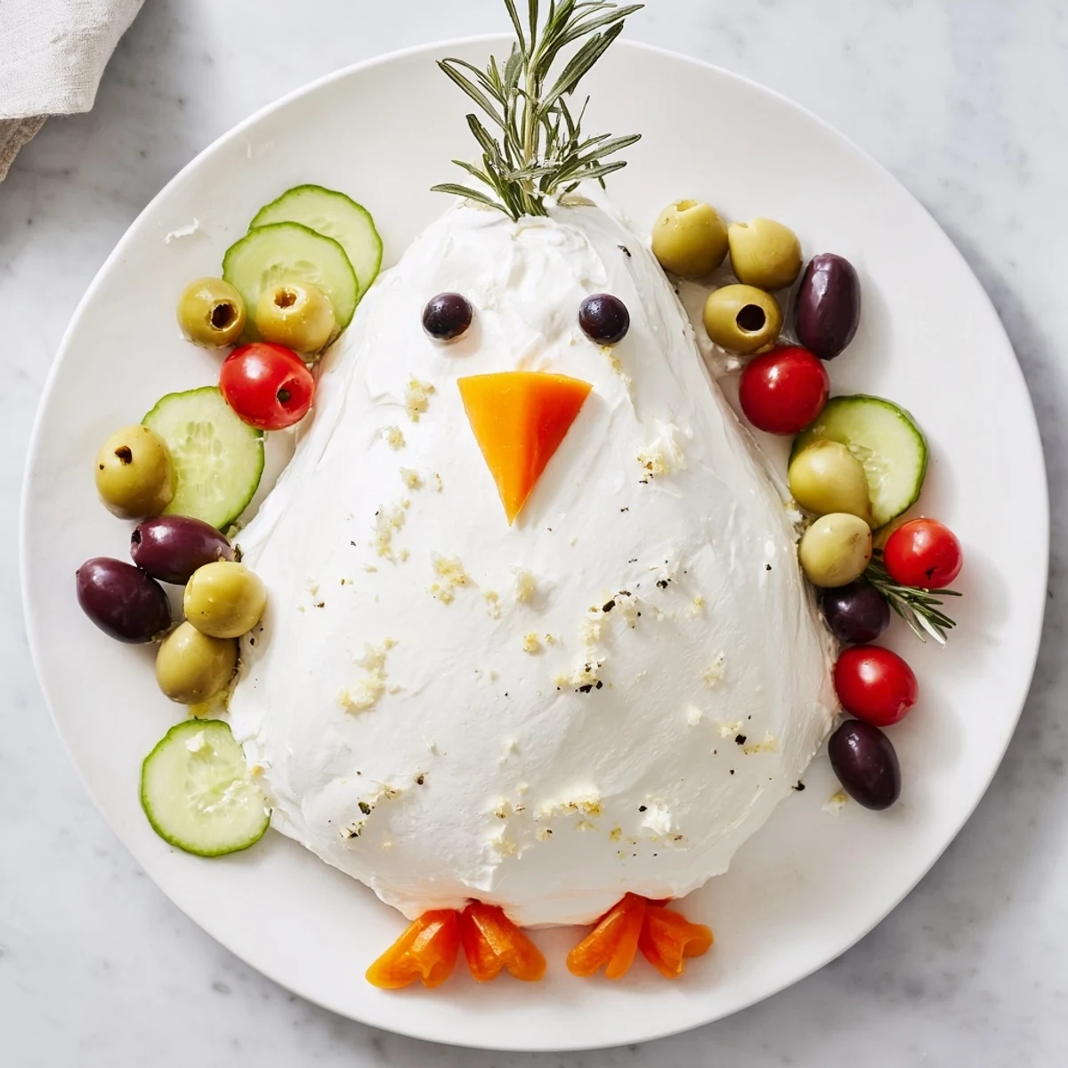Festive Peace Dove Christmas Olive Platter with olives and a cheese dove, perfect for holiday appetizers.