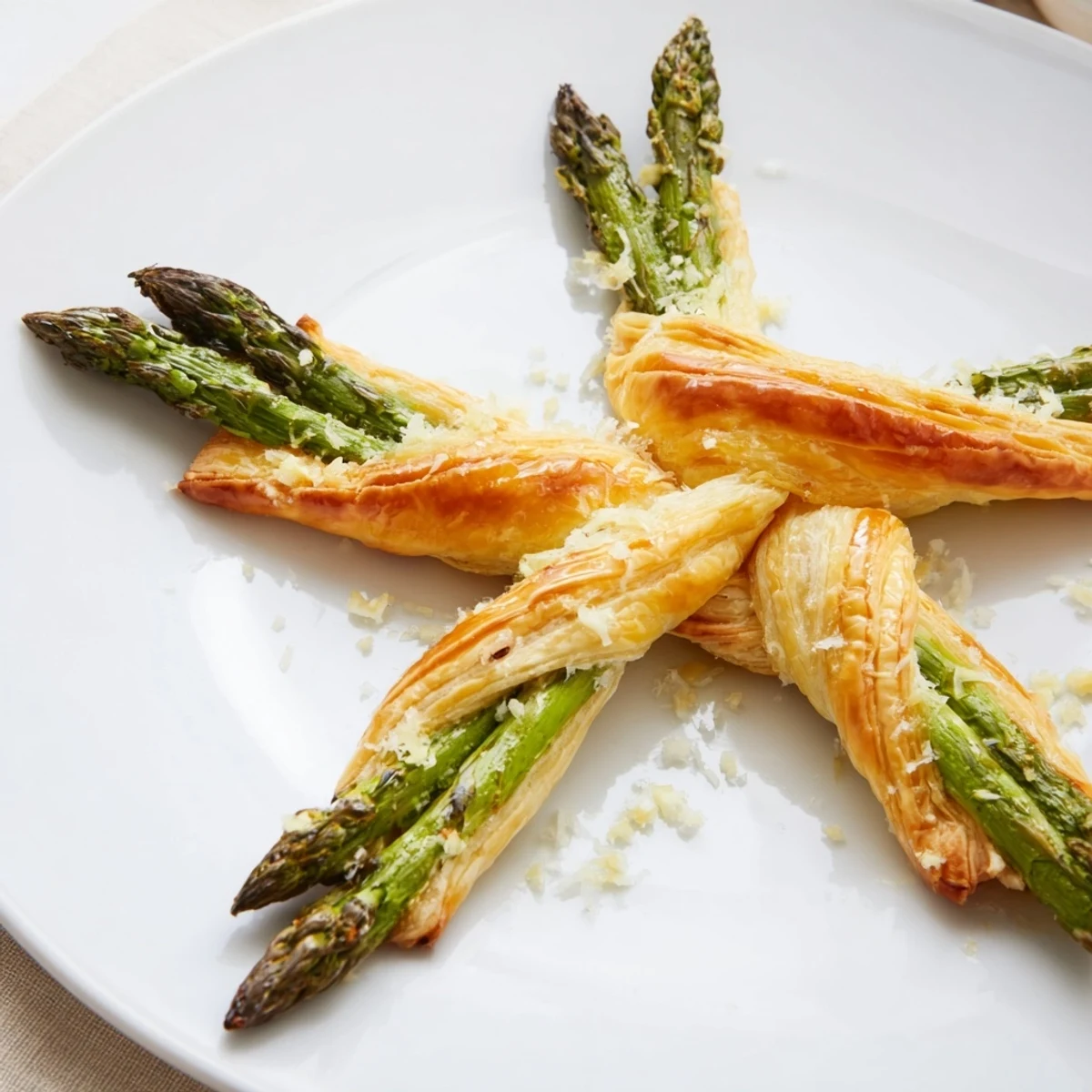 Savory Star Shaped Asparagus Bundle Wraps with crisp, golden pastry ideal for a satisfying spring appetizer.