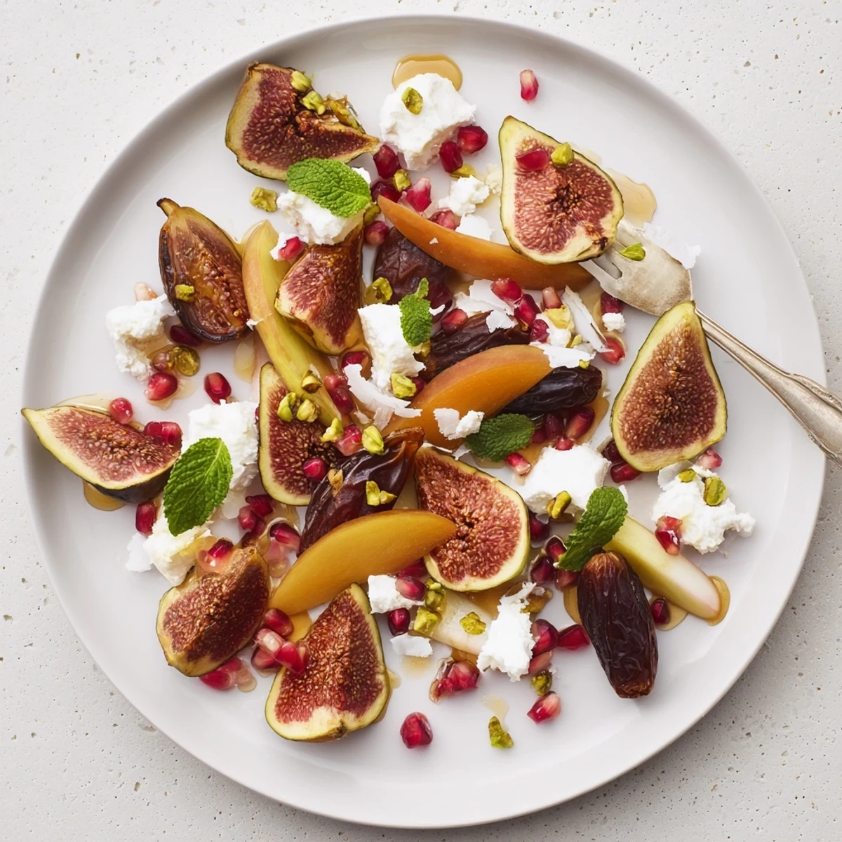 Festive Winter Fruit Snowdrift Platter featuring figs, dates, and snowy coconut, ready to serve and enjoy.