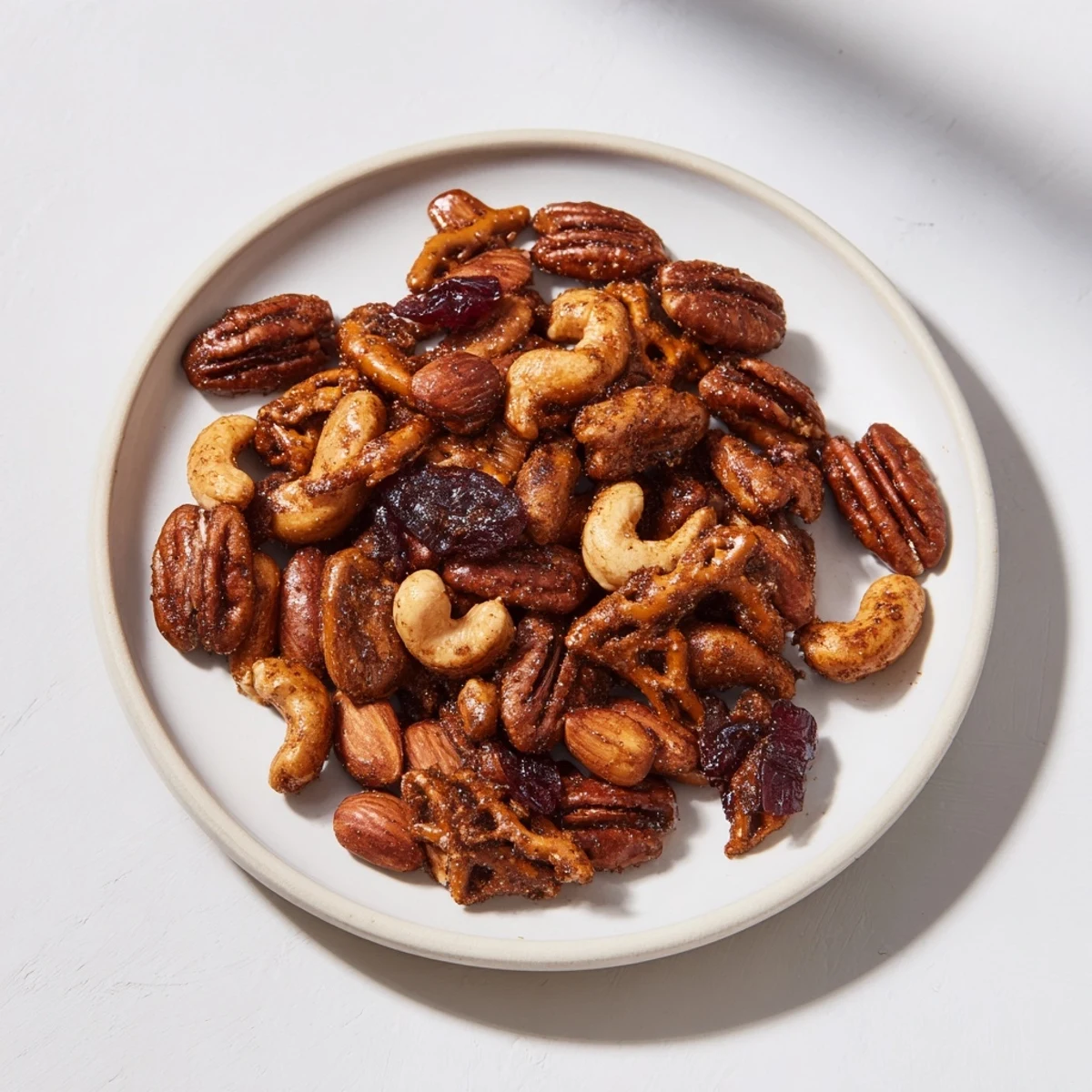 A close-up of a Sweet and Salty Holiday Nut Bowl: a perfect mix for holiday snacking.