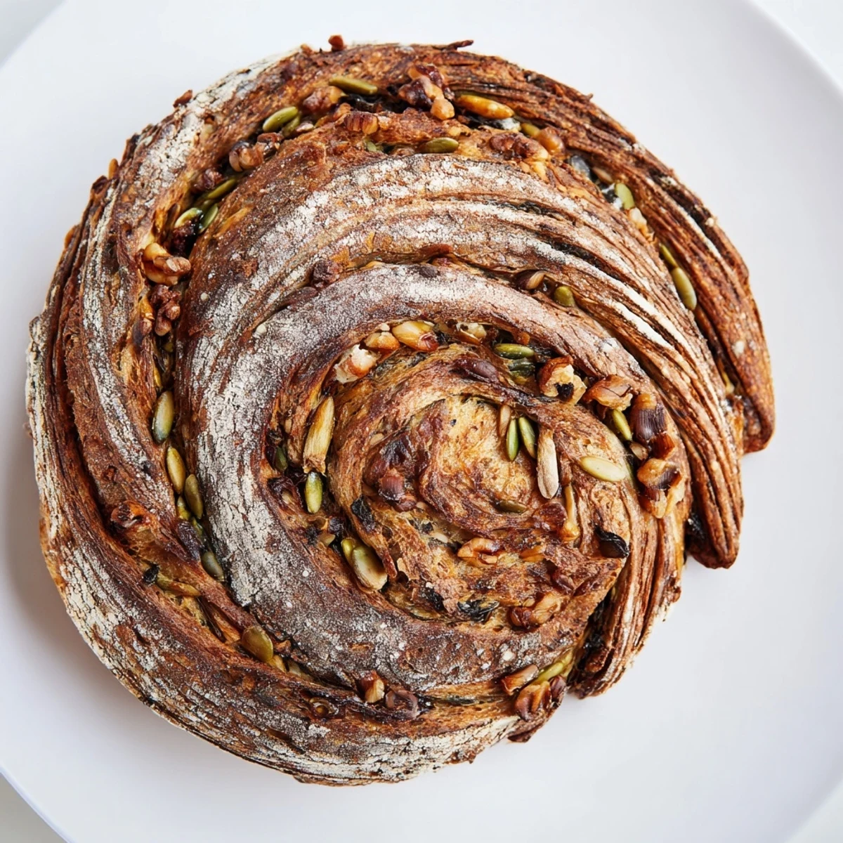 Warm, crusty Fibonacci Spiral Growth Bread, ready to slice and serve for brunch.
