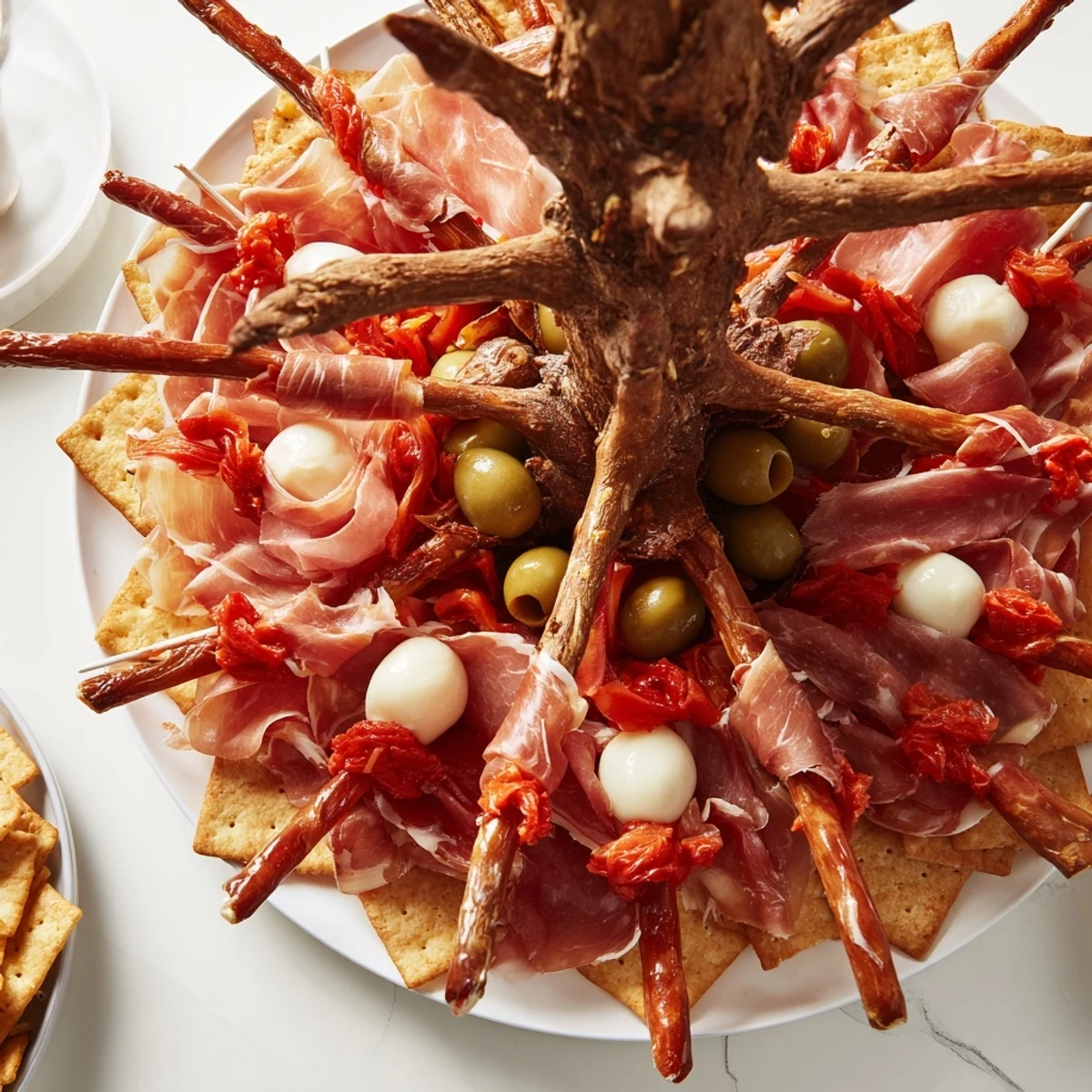 Fractal Tree Branching Bread Platter with fresh ingredients, ready to serve and enjoy.