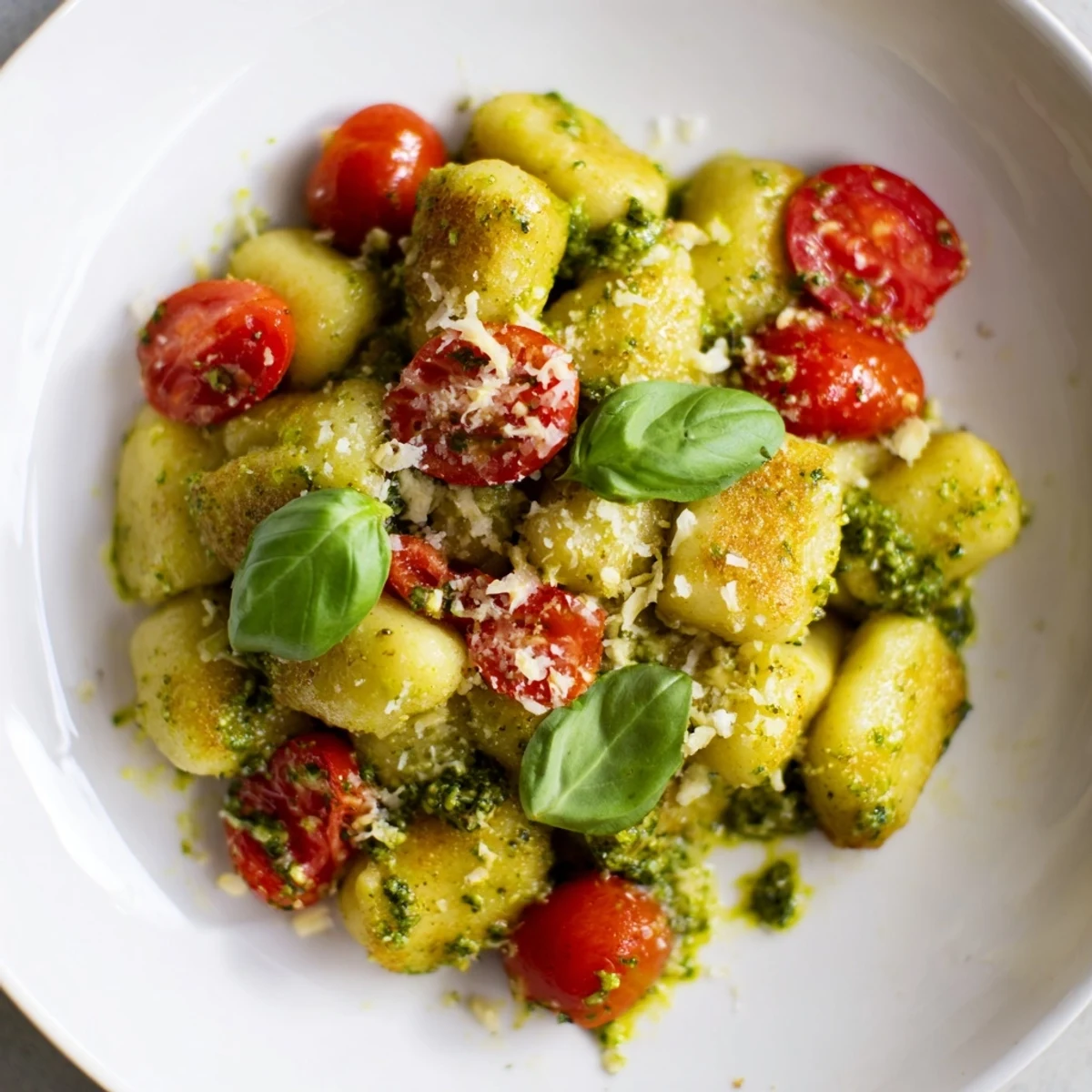 Crispy Gnocchi with Pesto, a flavorful Italian meal with golden pan-fried gnocchi and fresh basil pesto.