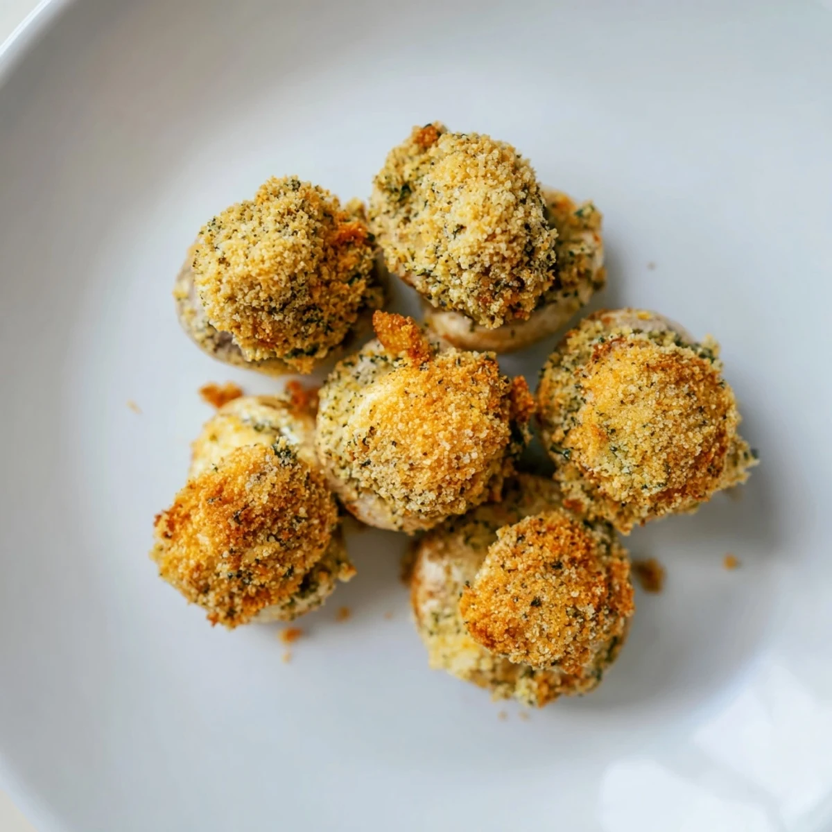 A close-up view of perfectly baked Ranch-Seasoned Crispy Mushrooms, showing texture and deliciousness.