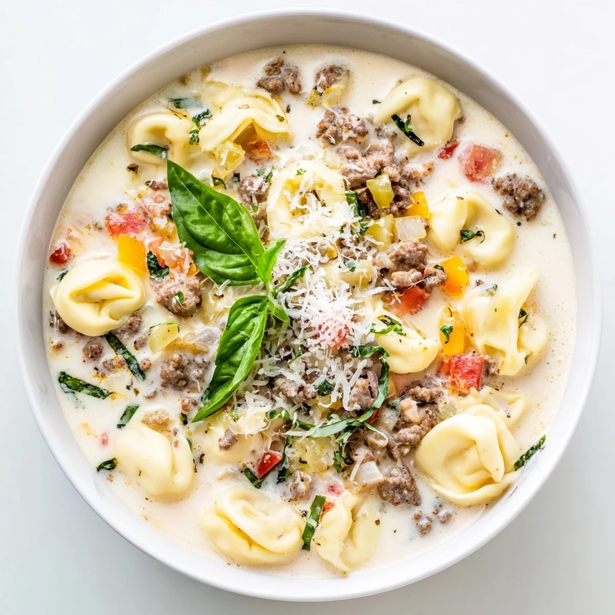 Creamy and rich, this Tortellini Beef Soup boasts tender tortellini and savory ground beef.