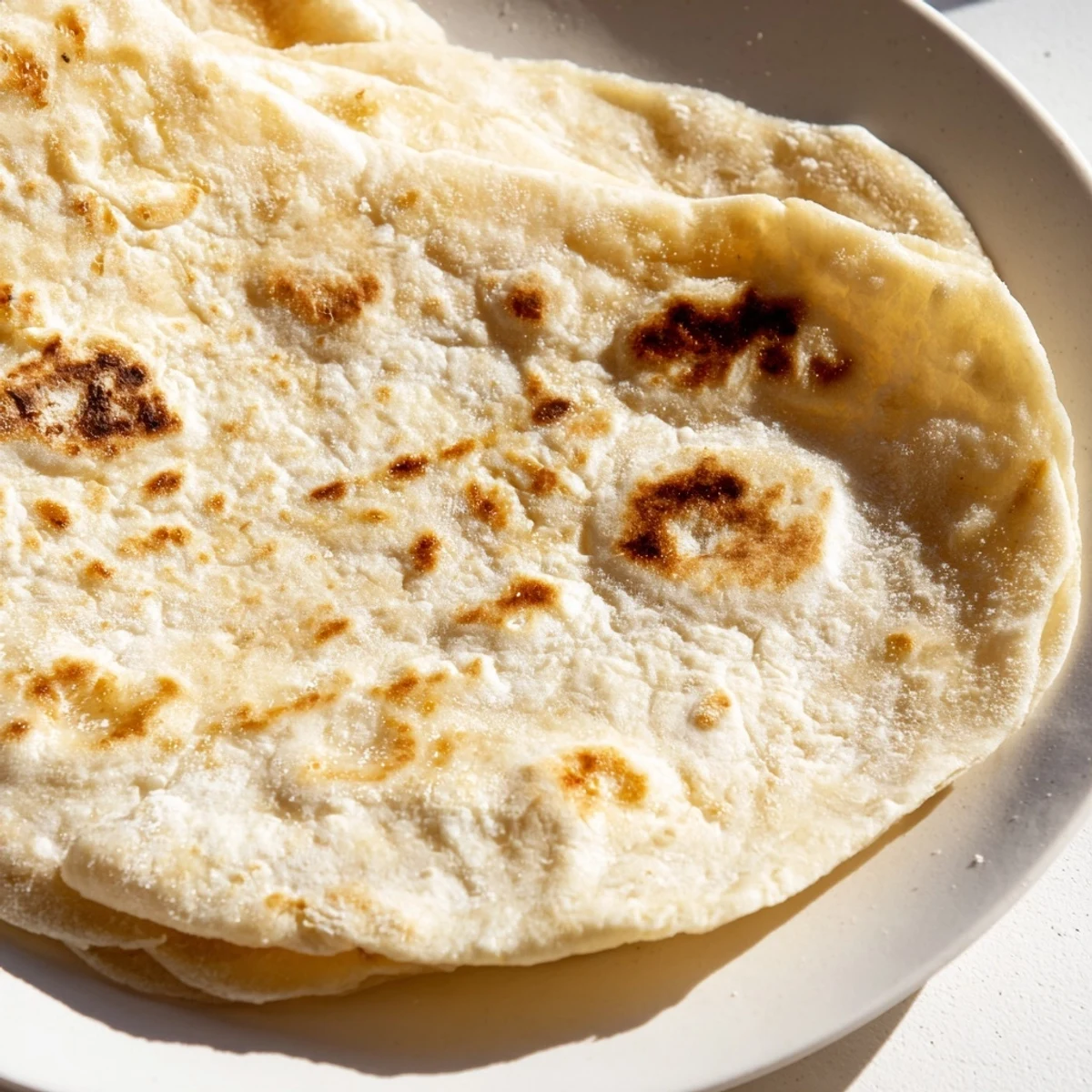 A stack of delicate cottage cheese flatbread, freshly cooked and ready to be served hot by the pan.