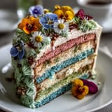 Zarter Pastell-Ombre-Frühlingskuchen mit floralem Topping: Weiche Farbverläufe und cremige Dekoration für festliche Anlässe.  