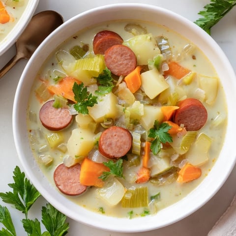 Herzhaftes Kartoffelsuppe-Rezept mit würzigen Wiener Würstchen für gemütliche Abende.
