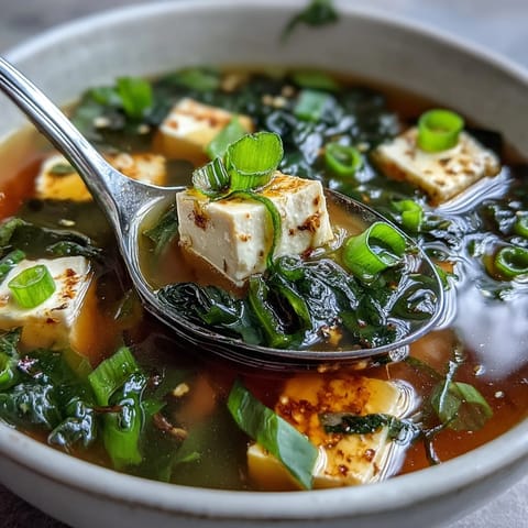 Eine aromatische Miso-Suppe mit weichem Tofu für eine gesunde Mahlzeit.