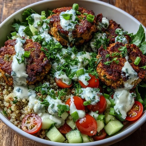 Fresh parsley and cilantro fleck the golden falafel in this wholesome falafel quinoa salad bowl, paired with zesty lemon.