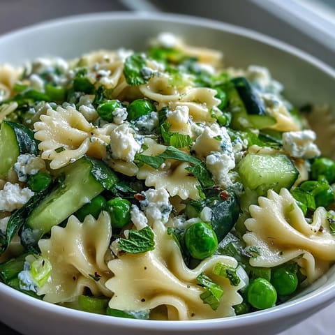 Erbsen Minz Nudelsalat mit Zitronen Vinaigrette