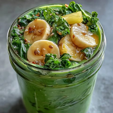 1. Vier bunte Smoothie-Mahlzeit-Vorbereitungsdosen mit Ananas, Spinat und Banane, perfekt für eine gesunde, vegane Frühstücksoption.  