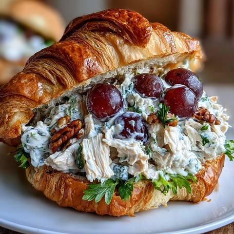2. Butterige Croissants gefüllt mit cremigem Hähnchensalat, süßen Trauben und knackigem Sellerie.