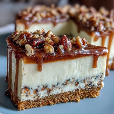 Karottenkuchen-Käsekuchen-Riegel mit cremiger Käseschicht und Marzipaneffekt.