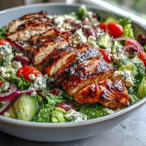 Griechischer Salat mit gegrilltem Hähnchen in einer Schüssel mit frischen Zutaten.