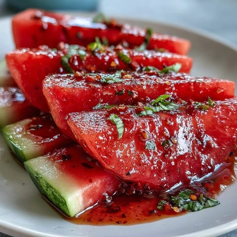 Saftige Wassermelonen-Scheiben mit Tajin und Limette – ein erfrischender Snack mit einer würzigen Note.  