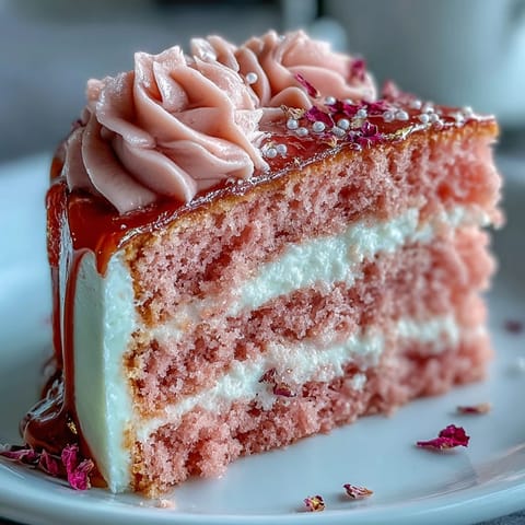 Himmlischer Rosé Velvet Cake mit Golddrip, perfekt für Brautpartys.