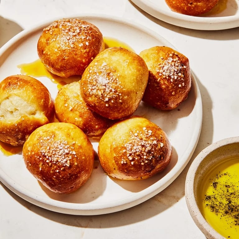 Warm, freshly baked pretzel bites from a Christmas market, served with flavorful zaatar butter for a tasty treat.