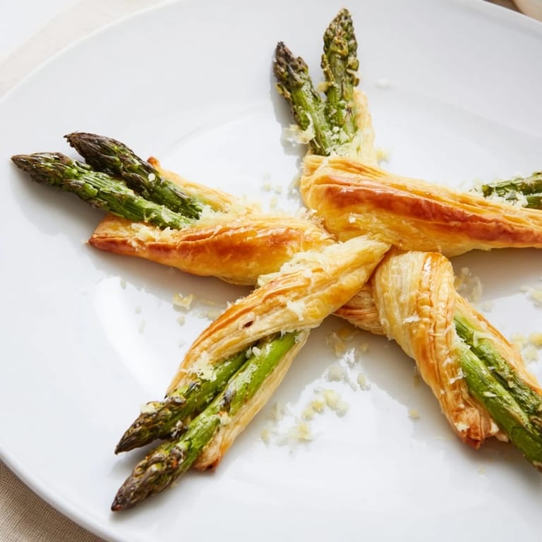 Savory Star Shaped Asparagus Bundle Wraps with crisp, golden pastry ideal for a satisfying spring appetizer.