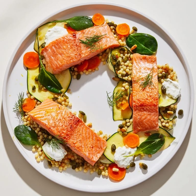 This The Infinity Loop Flow recipe features tender salmon flakes nestled with vibrant vegetables and grains.