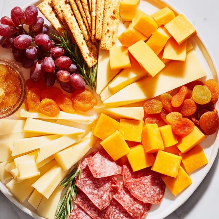 This appealing Geometric Gala showcases visually striking meats, cheeses and fruit arranged geometrically.