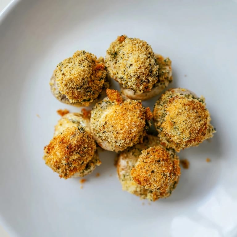A close-up view of perfectly baked Ranch-Seasoned Crispy Mushrooms, showing texture and deliciousness.