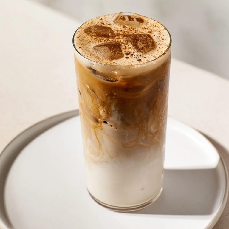 Enjoy a creamy Iced Brown Sugar Oat Latte bursting with espresso flavor; a beautiful American cafe beverage.
