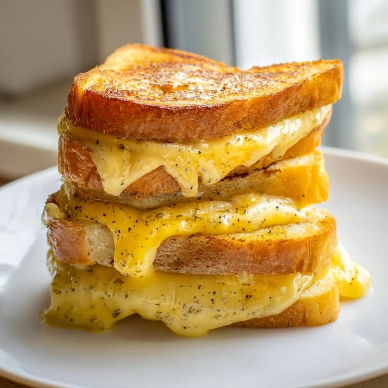 Warm, crispy Custard French Toast Grilled Cheese with a hint of mustard, ready to eat.