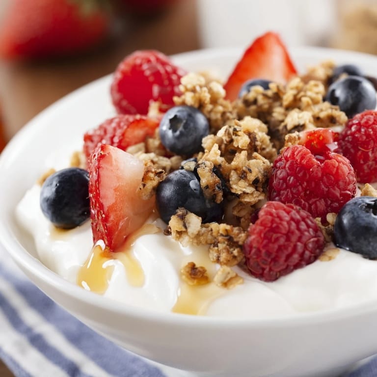The vibrant Cottage Cheese Hot Honey bowl: a mix of sweet berries, a drizzle of hot honey, and creamy cottage cheese.