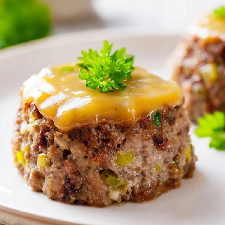 Close-up of baked Mini Meatloaf Bites, showing a tender inside and sweet, shiny glaze.