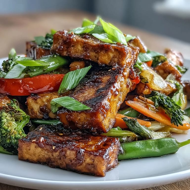 Gesunde Gemüse Tempeh-Pfanne, ideal als schnelles Abendessen mit Reis.