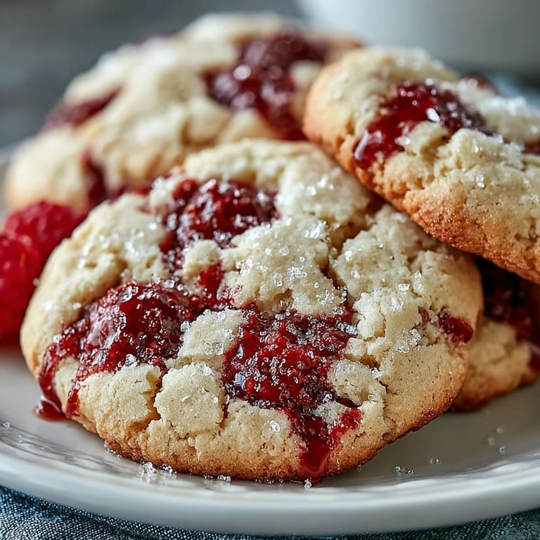 Leckerer Teller mit frisch gebackenen Soft Chewy Raspberry Sugar Cookies und ganzen Himbeeren für den Hour.