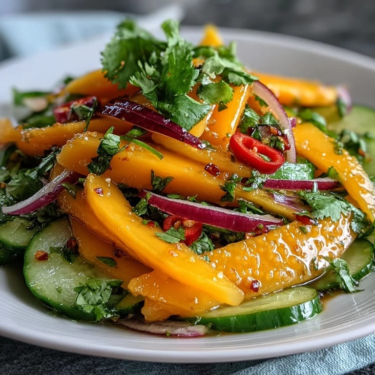 Mangosalat mit Limetten-Dressing: Buntes Salatbuffet mit Mango, Rotes Bete und Limettenspalen für eine leichte, vegane Mahlzeit.