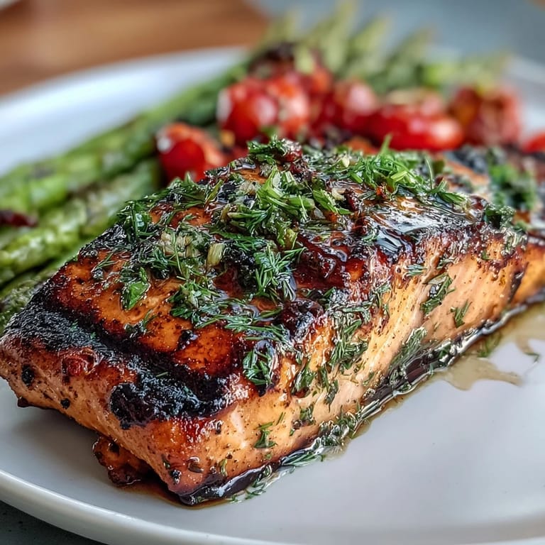3. Aromatischer Lachs vom Grill mit Zitronen-Kräuter-Marinade, begleitet von knackigem Spargel und süßen Kirschtomaten.