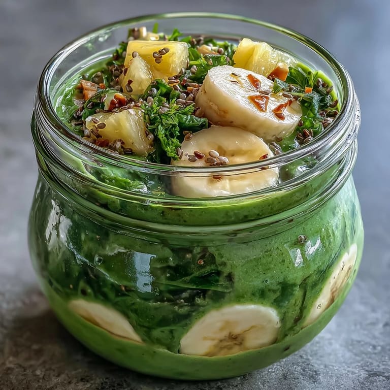 3. Tropische Smoothie-Gläser mit Spinat, Ananas und Ingwer, eine erfrischende, glutenfreie Mahlzeit zum Mitnehmen.