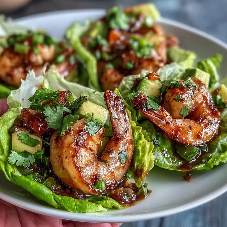 3. Knusprige Salat-Tacos gefüllt mit gewürzten Garnelen und süß-scharfer Mango-Salsa, garniert mit Avocado und Limette – ein farbenfrohes, kalorienarmes Gericht.