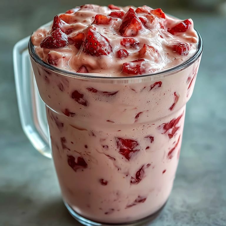 2. Ein cremiger, eiweißreicher Erdbeer-Smoothie mit Hüttenkäse, perfekt für einen gesunden Start in den Tag oder nach dem Training.  