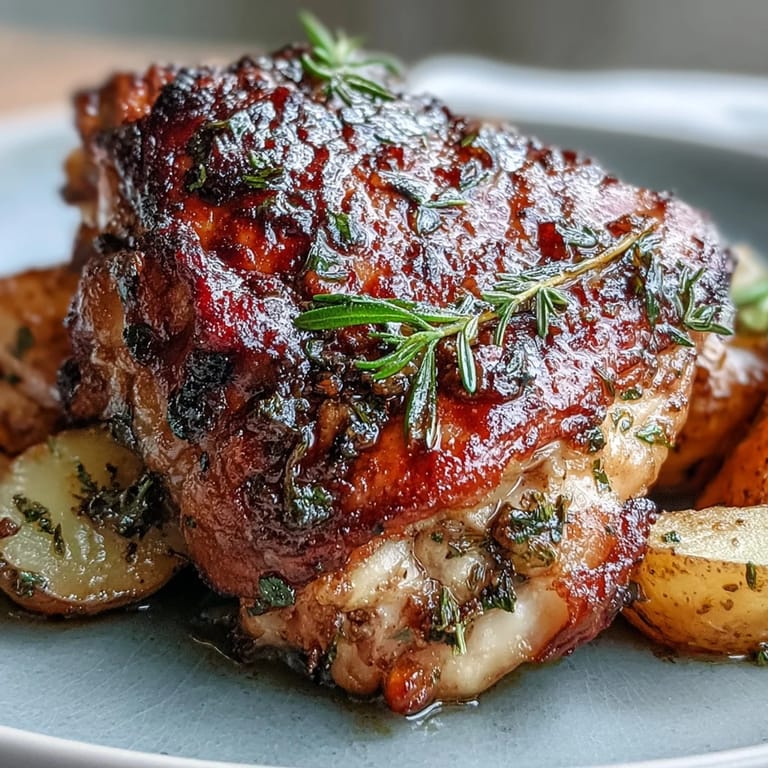 1. Saftige Hähnchenschenkel mit aromatischen Kräutern, zarten Baby-Kartoffeln und süßen Karotten für ein wohltuendes, geschmackvolles One-Pan-Gericht.