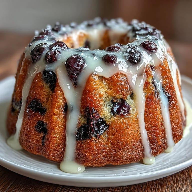 3. Kleine Sourdough-Bundt-Kuchen mit frischen Blaubeeren und hellem Zitronenguss, perfekt für einen festlichen Brunch.