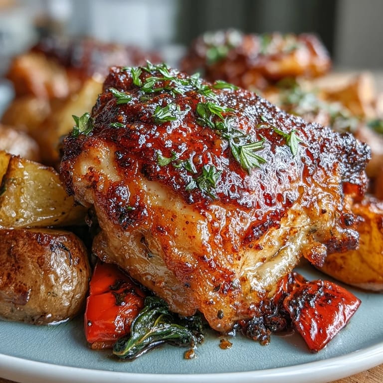 Saftiges Hähnchen und aromatisches Gemüse auf einem Blech – ein einfaches, gesundes Abendessen für die ganze Familie.  
