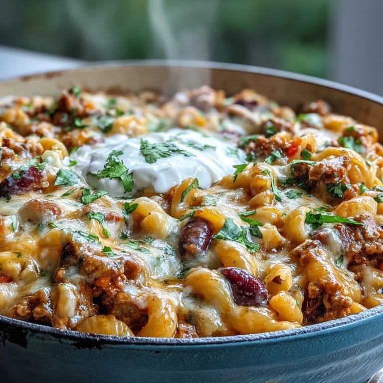 Goldbackenes Baked Ranch Turkey Chili Mac mit Kidneybohnen und Nudeln aus der Familie-Gratinform