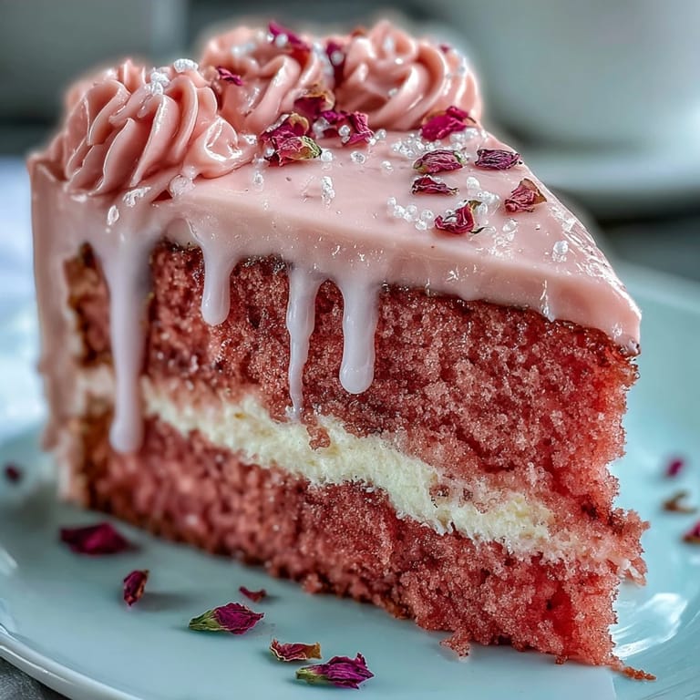 Elegante Rosé Velvet Cake kreiert mit verführerischem Goldtropfen-Finish.
