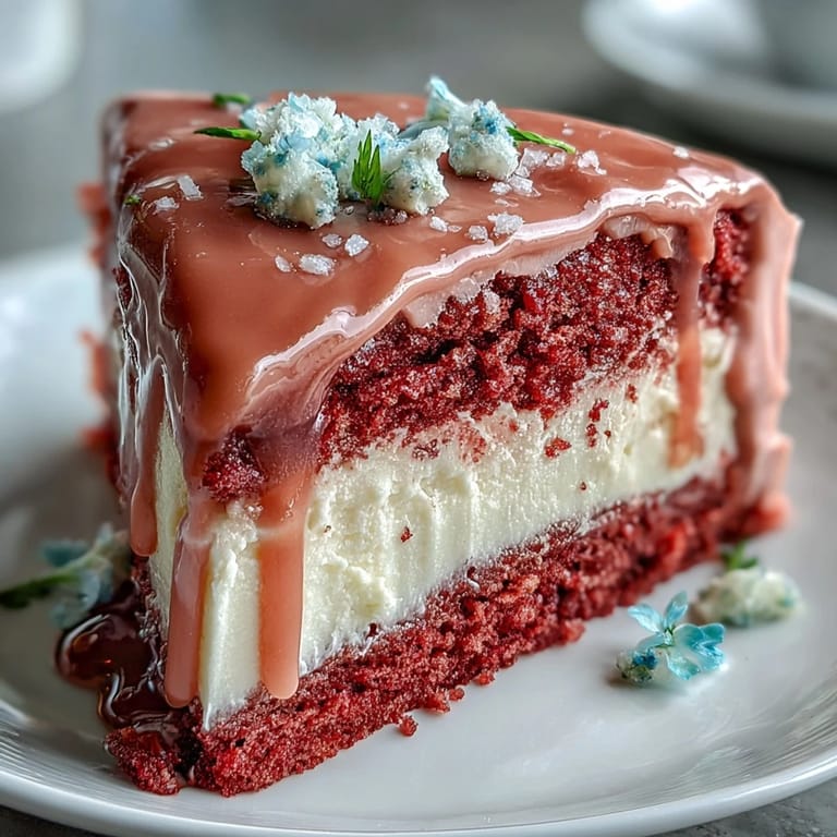 Festliche Rosé Velvet-Kuchen mit zartrosa, cremiger Glasur und goldenem Glanz.