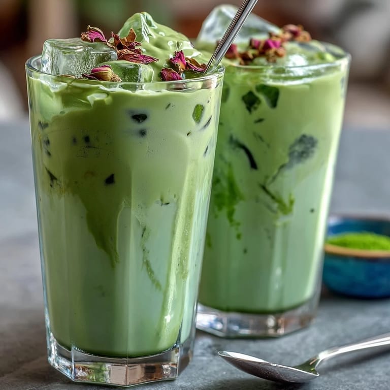 Genießen Sie einen Mother's Day Iced Matcha Latte, verlockend mit Vanille-Milchschaum.